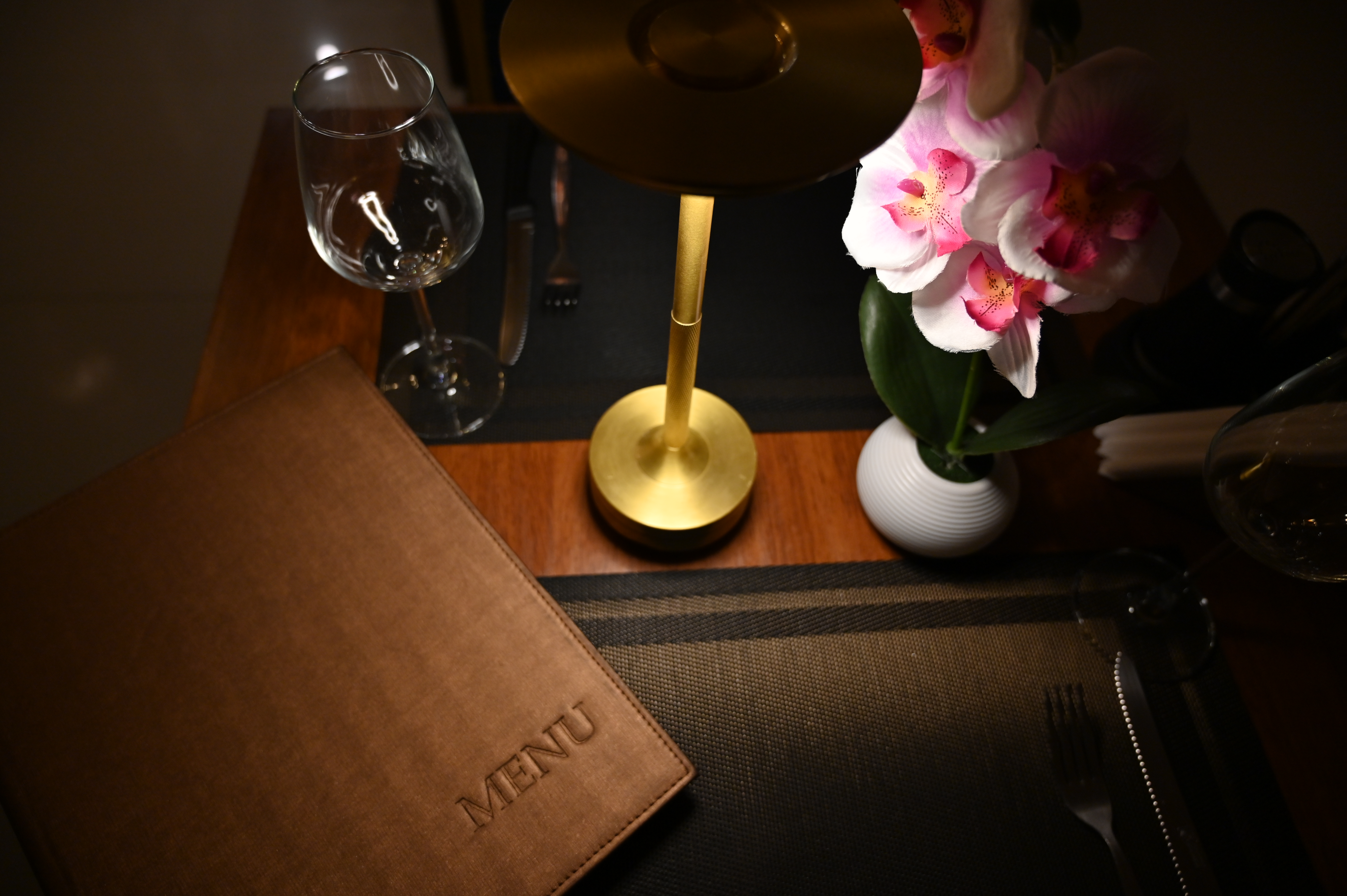 Terracotta fine dining room at night